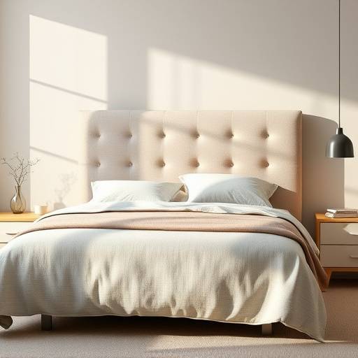 Cama box queen size com cabeceira estofada em linho bege.